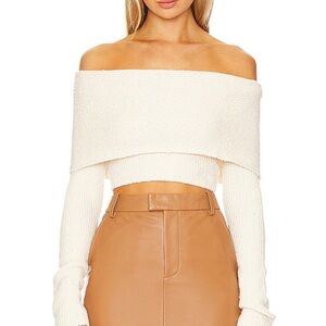 Camila Coelho Off-Shoulder Cream Sweater